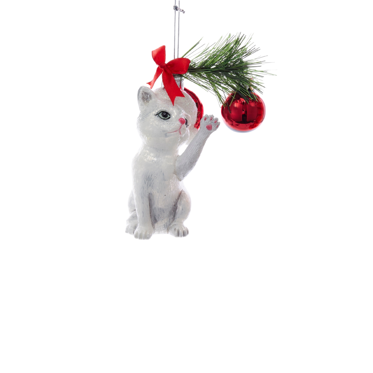 Addobbo Natalizio in Vetro Gatto, Collezione Noble Gems, 13 cm, Gatto Bianco – ornamenti natalizi Merry Worlds, foto 3