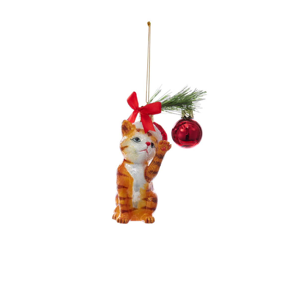 Addobbo Natalizio in Vetro Gatto, 13 cm, Gatto Tigrato Rosso – decorazioni per albero di Natale Merry Worlds, foto 5