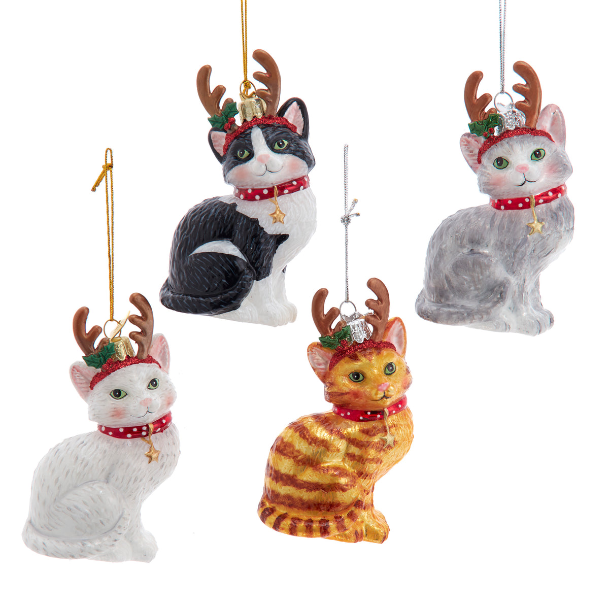 Addobbo Natalizio in Vetro Gatto con Corna di Renna, 10 cm – decorazioni natalizie di lusso Merry Worlds