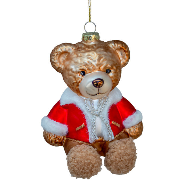 Addobbo Natalizio in Vetro Orso con Cappotto, 14 cm – decorazioni natalizie di lusso Merry Worlds