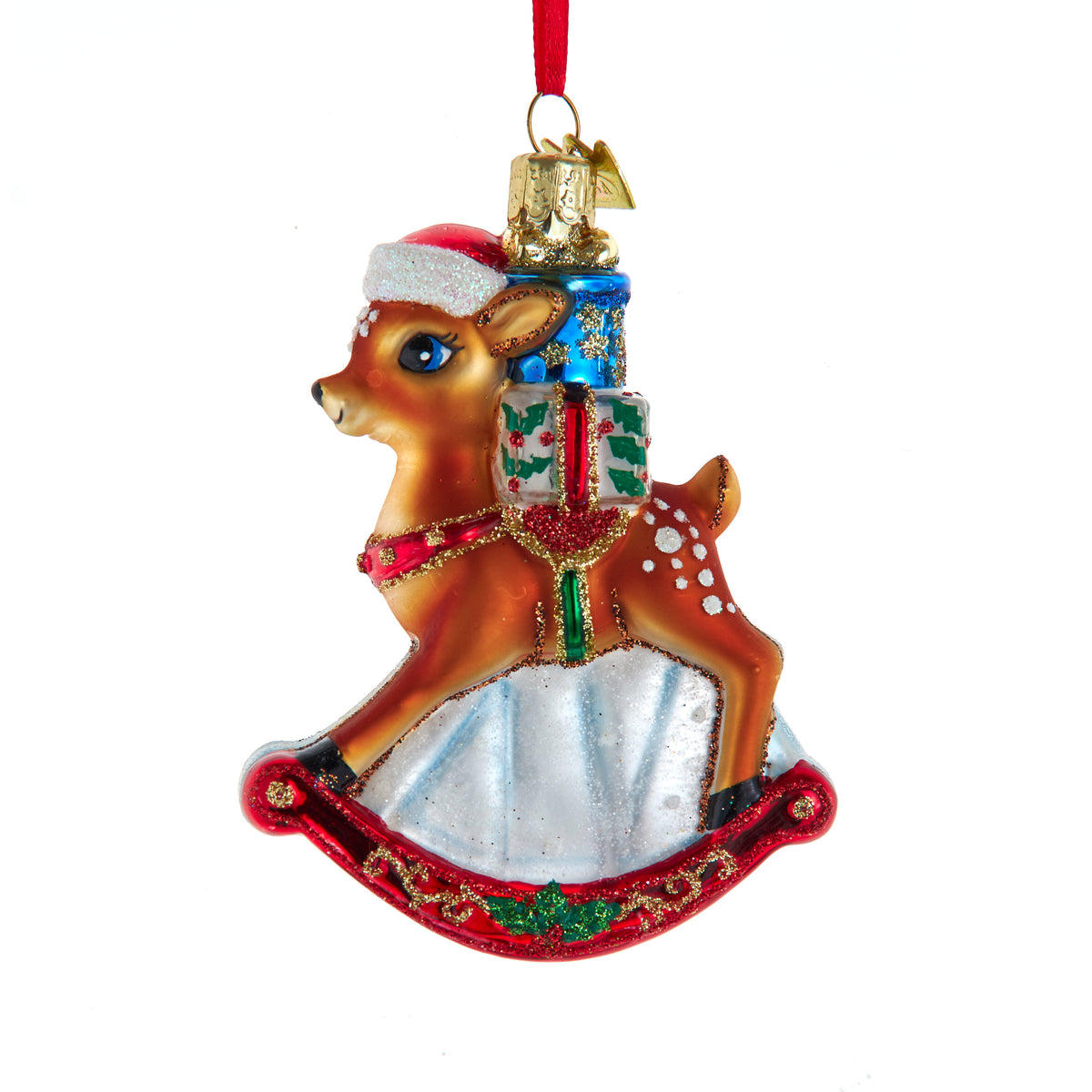 Addobbo Natalizio in Vetro Renna a Dondolo, Collezione Noble Gems, 10 cm – decorazioni natalizie di lusso Merry Worlds