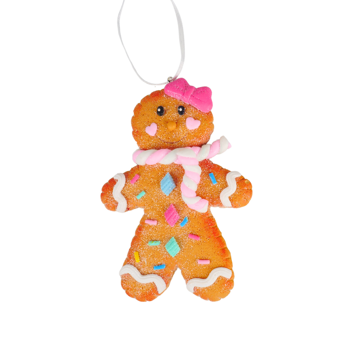 Addobbo omino di pan di zenzero in pasta, 11 cm, omino con fiocco rosa – ornamenti natalizi Merry Worlds, foto 2