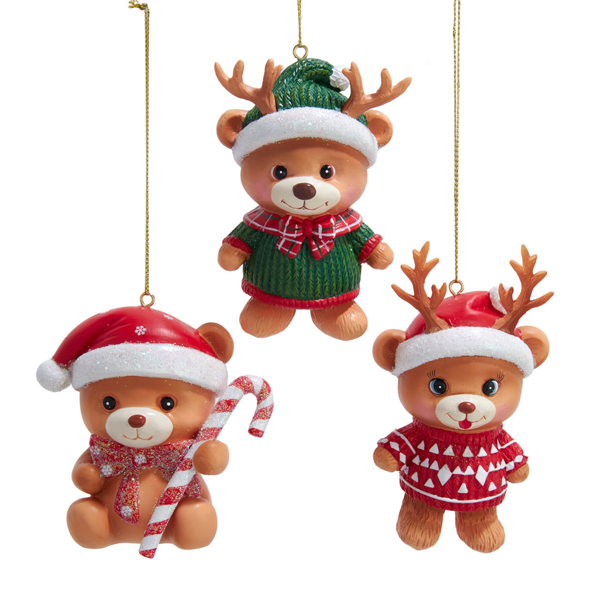 Addobbo Natalizio Orsetto Renna e Babbo Natale in Resina, 10 cm – decorazioni per albero di Natale Merry Worlds