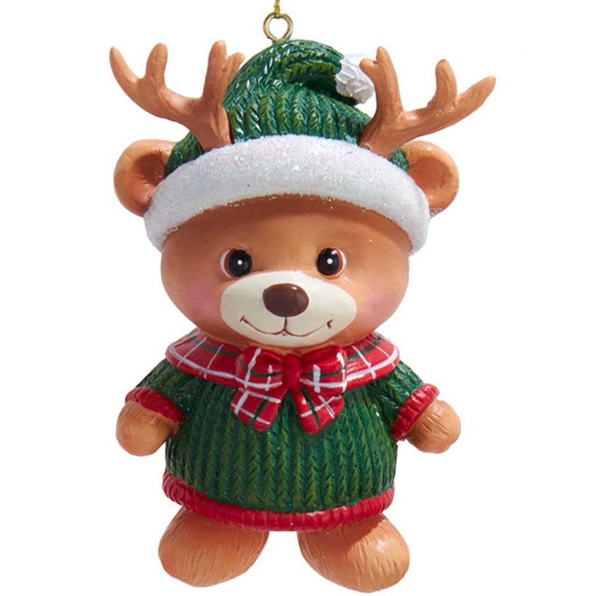 Addobbo Orsetto Renna e Babbo Natale, 10 cm, Orsetto Renna con Maglione Verde – ornamenti natalizi Merry Worlds, foto 3