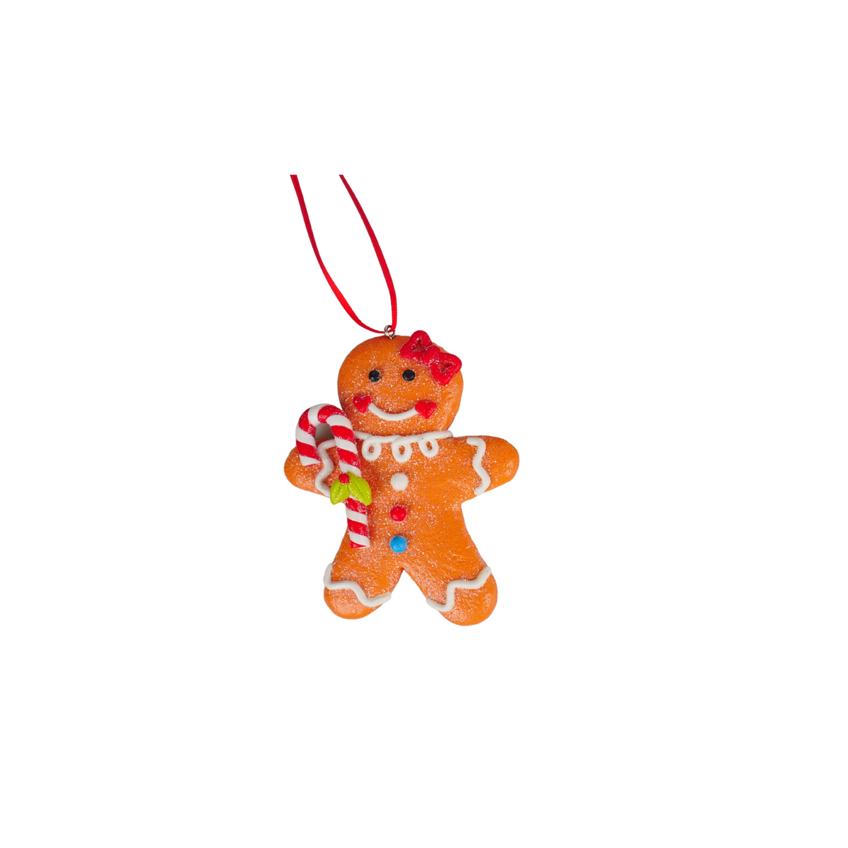 Addobbo natalizio pan di zenzero in pasta, 8,5 cm, set da 3, omino con fiocco rosso – ornamenti natalizi Merry Worlds, foto 2