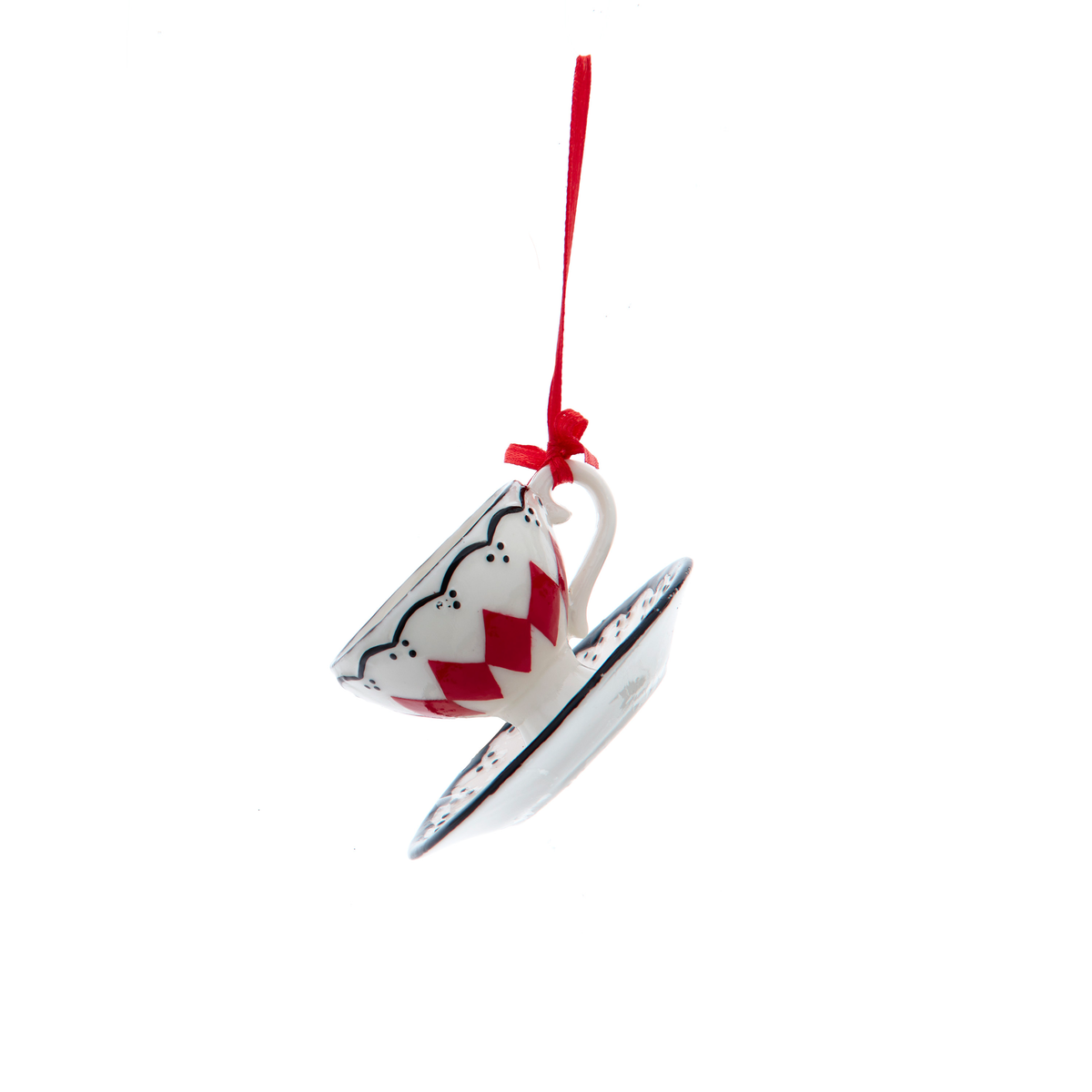 Addobbo Teiera e Tazzina Motivo a Diamanti, 5 cm, Tazzina Rombi Rossi – ornamenti natalizi Merry Worlds, foto 5