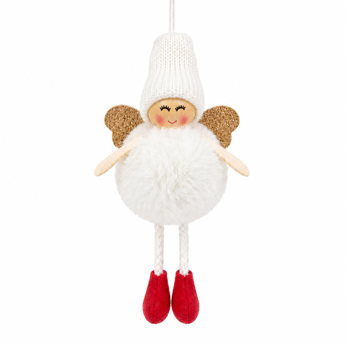 Angelo di Natale con pom pon da appendere, 16 cm – addobbi natalizi eleganti Merry Worlds, foto 3