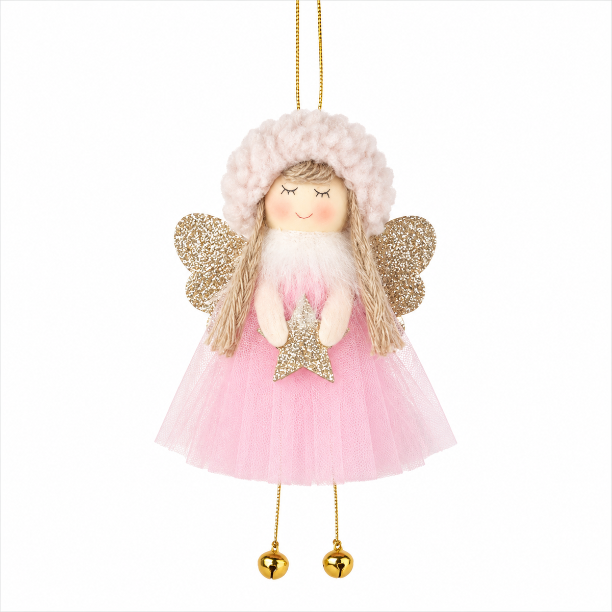 Angelo di Natale rosa con stella da appendere, 18 cm – decorazioni per albero di Natale Merry Worlds, foto 2