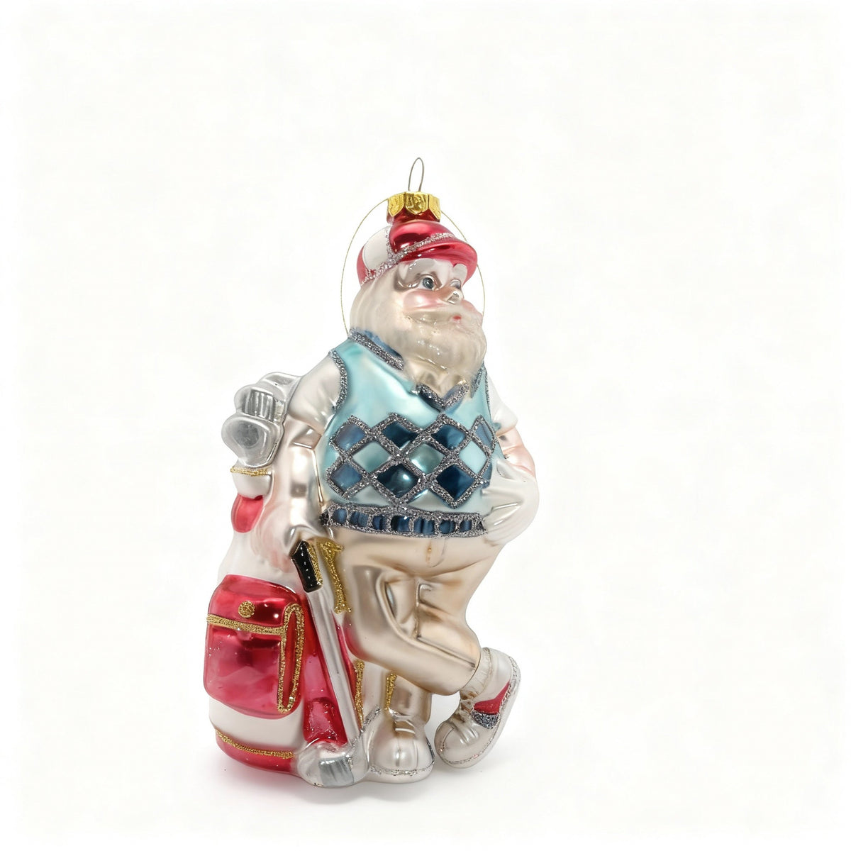 Babbo Natale golfista, decorazione natalizia in vetro 14 cm – ornamenti natalizi Merry Worlds