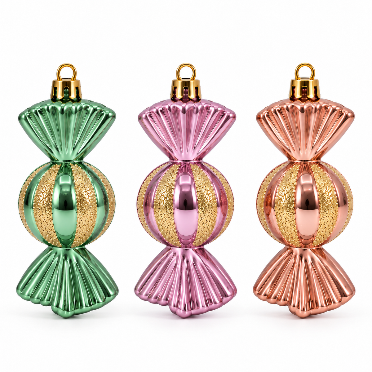 Caramelle per l'Albero di Natale, 11 cm (3 pezzi), colore Rosa Oro Verde – decorazioni natalizie di design Merry Worlds, foto 4