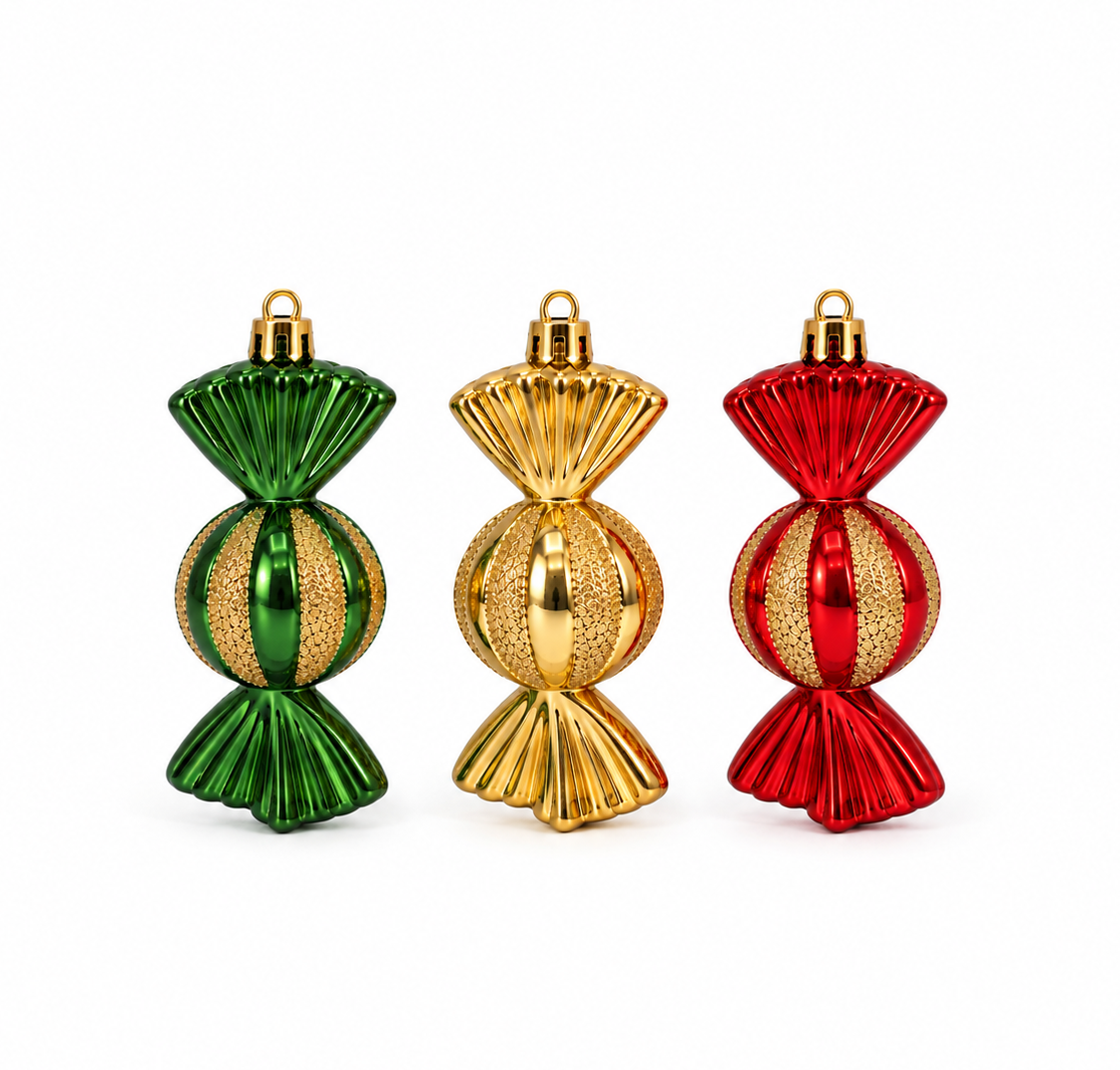 Caramelle per l'Albero di Natale, 11 cm (3 pezzi), colore Rosso Oro Verde – ornamenti natalizi Merry Worlds, foto 5