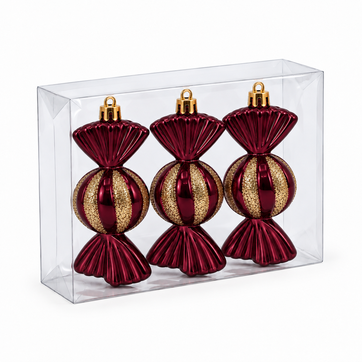 Caramelle per l'Albero di Natale, 11 cm (3 pezzi), colore Oro e Bordeaux – decorazioni natalizie di design Merry Worlds, foto 7