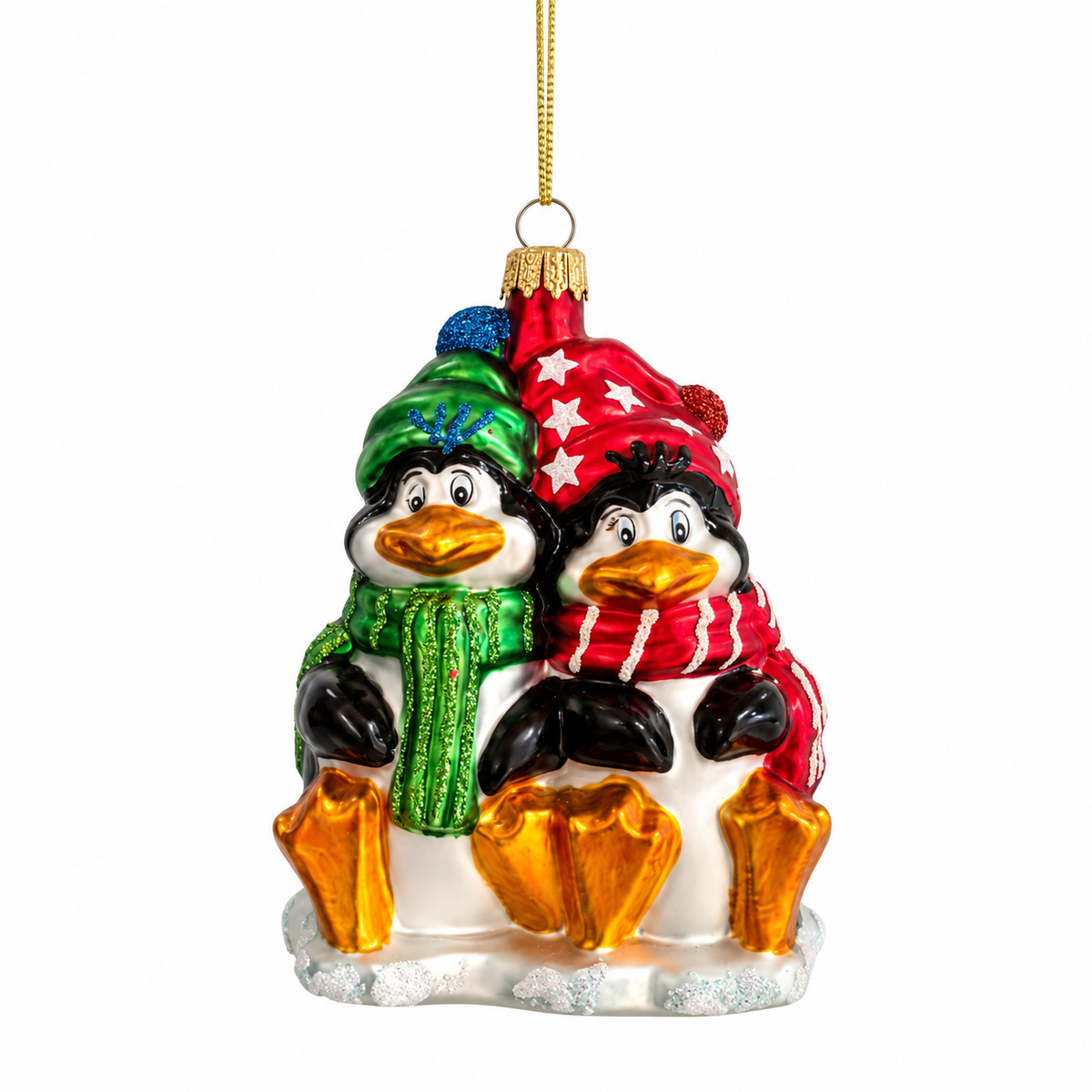 Due pinguini in vetro con sciarpa e cappello, decorazione natalizia – decorazioni per albero di Natale Merry Worlds