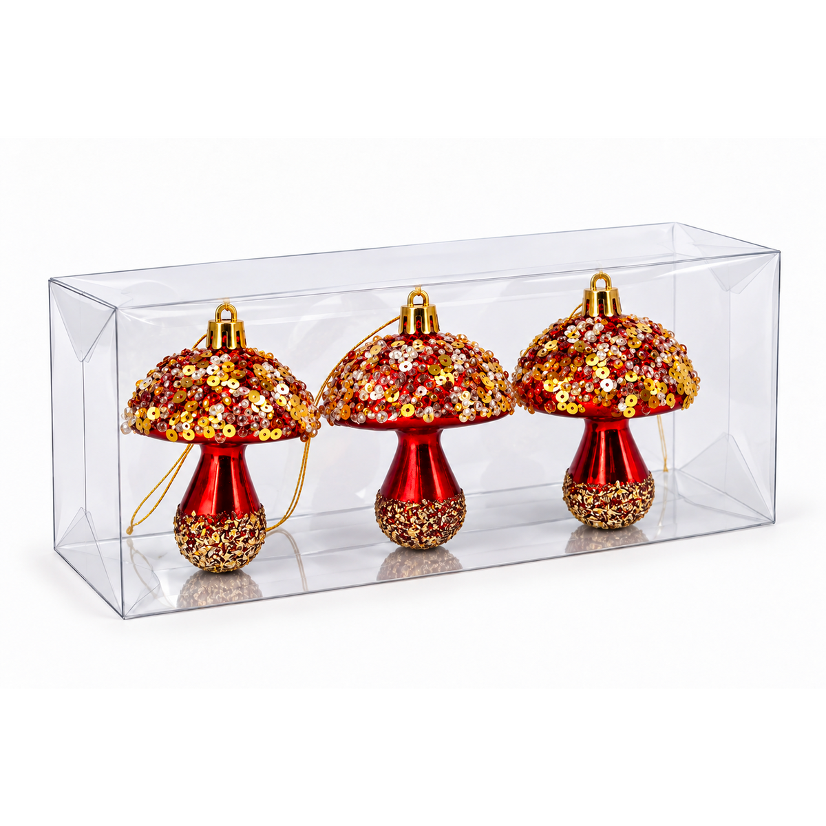 Funghi per l'Albero di Natale, 6 cm (3 pezzi), colore Rosso e Oro – decorazioni per albero di Natale Merry Worlds