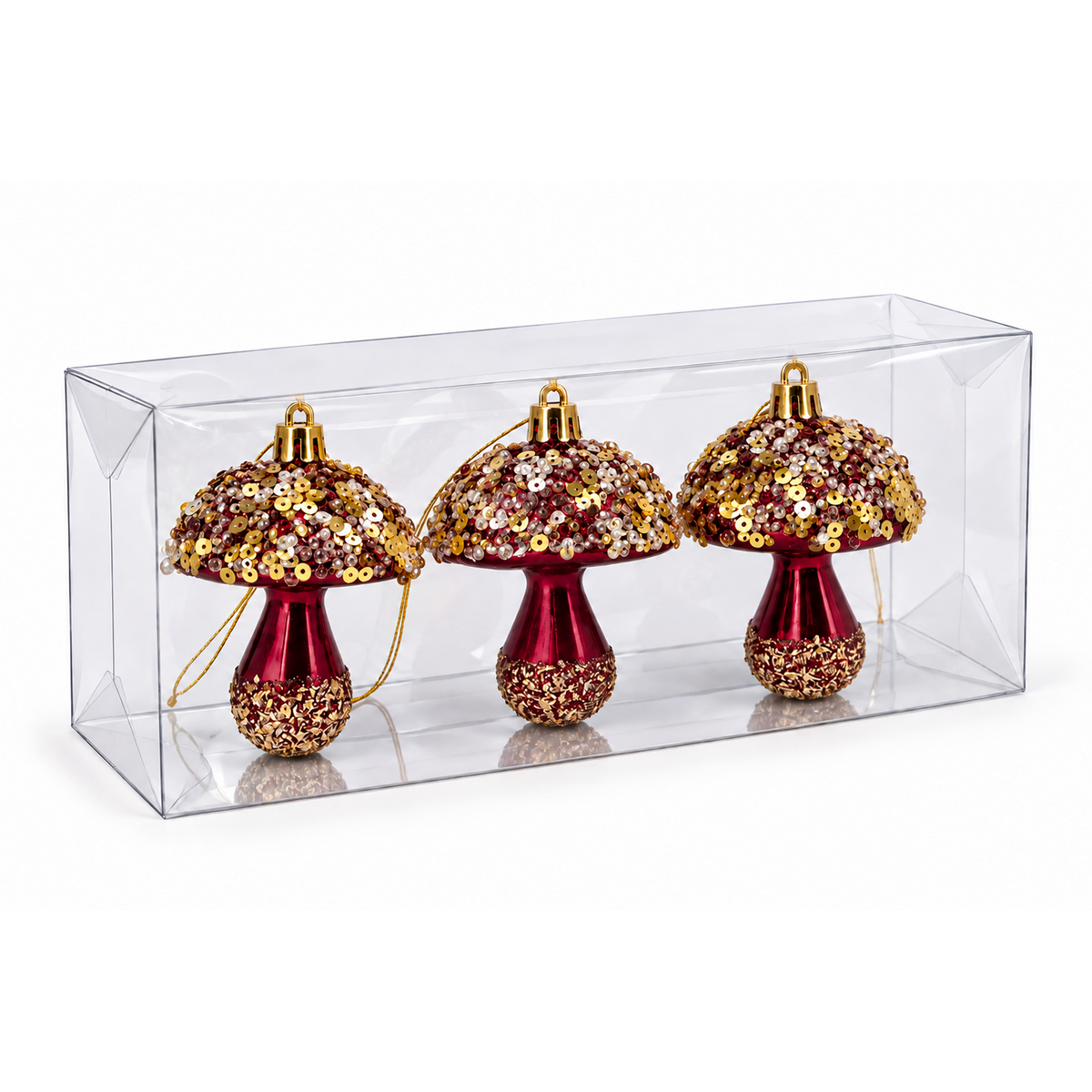 Funghi per l'Albero di Natale, 6 cm (3 pezzi), colore Bordeaux e Oro – ornamenti natalizi Merry Worlds, foto 2