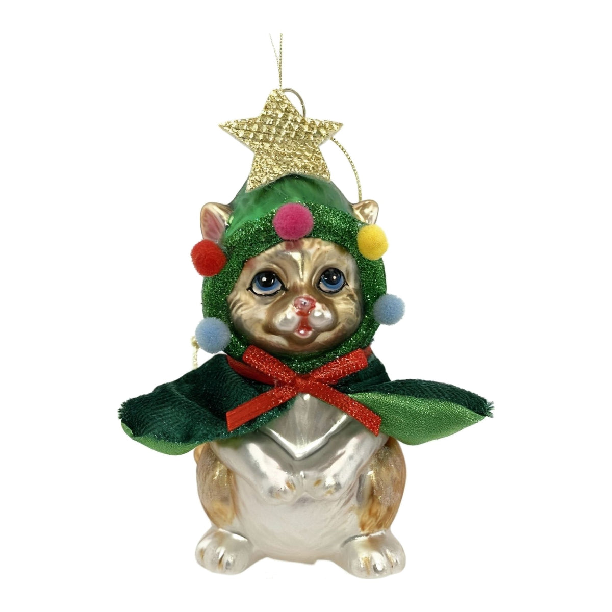 Gattino vestito da albero di Natale, decorazione natalizia in vetro 8 cm – ornamenti natalizi Merry Worlds
