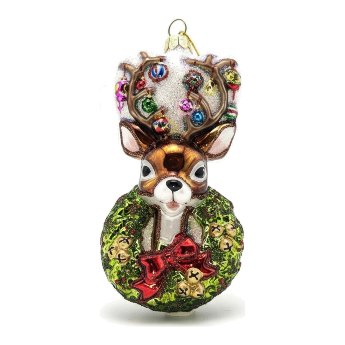 Ghirlanda tradizionale con renna, decorazione natalizia in vetro 10 cm – ornamenti natalizi Merry Worlds