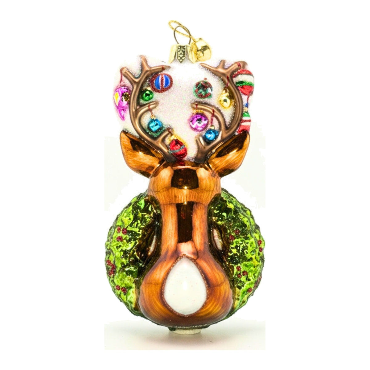 Ghirlanda tradizionale con renna in vetro 10 cm, retro – decorazioni per albero di Natale Merry Worlds, foto 2