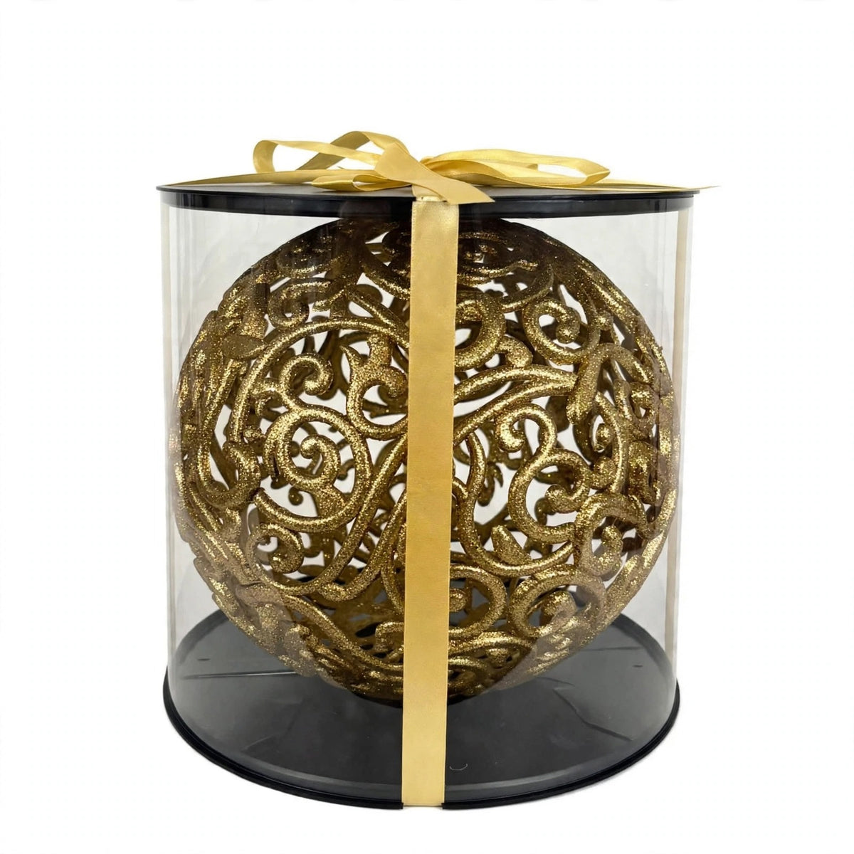 Grande Pallina Traforata Infrangibile, 30cm, colore Oro – decorazioni per albero di Natale Merry Worlds, foto 2