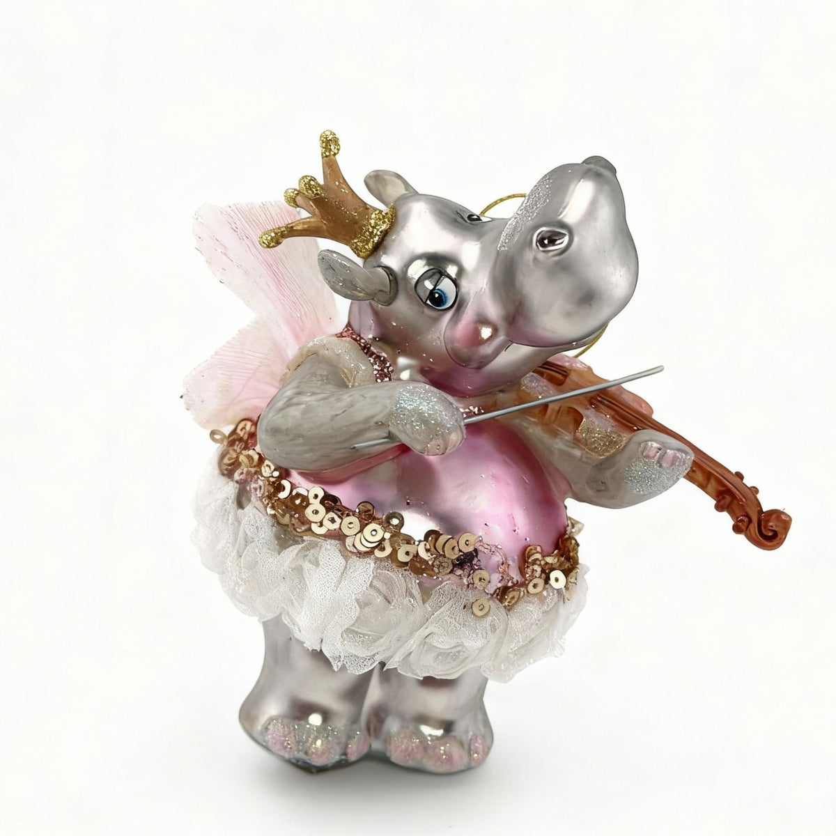 Ippopotamo ballerina violinista, decorazione natalizia in vetro 12 cm – decorazioni natalizie di design Merry Worlds