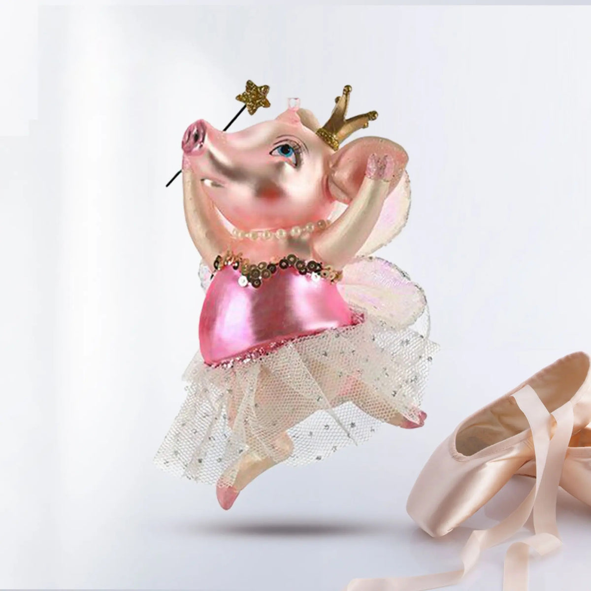 Maialina ballerina, decorazione natalizia in vetro 12 cm – ornamenti natalizi Merry Worlds
