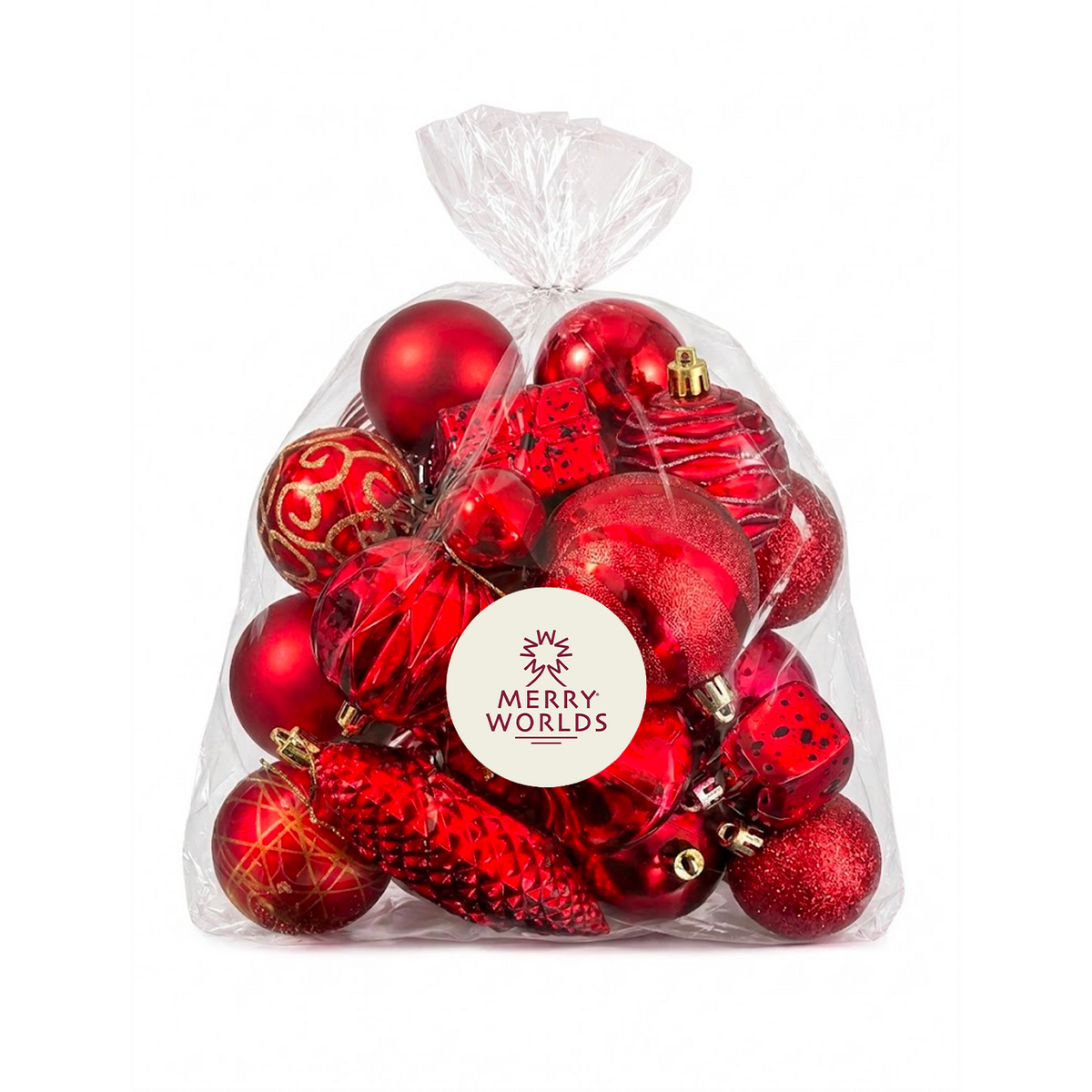 Set 20 palline di Natale in plastica con ciondoli, Ø 4/6/8 cm, colore rosso – palline di Natale infrangibili Merry Worlds