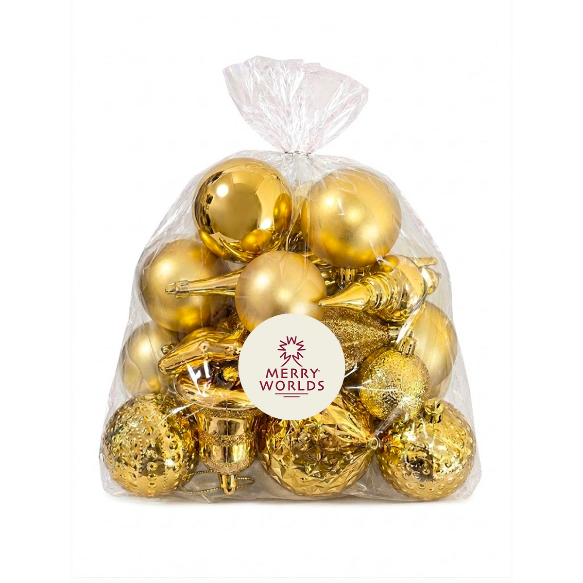 Set 20 palline di Natale in plastica con ciondoli, Ø 4/6/8 cm, colore oro – ornamenti natalizi Merry Worlds, foto 10