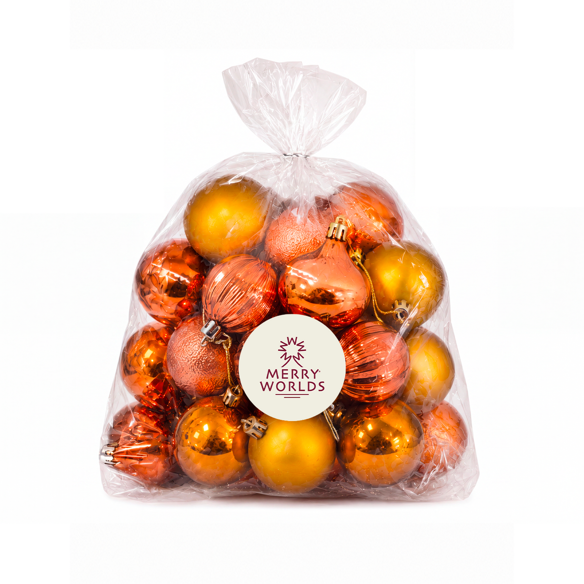 Set 20 palline di Natale in plastica con ciondoli, Ø 4/6/8 cm, colore arancione – ornamenti natalizi Merry Worlds, foto 2