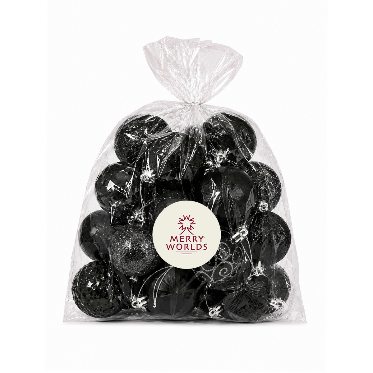 Set 20 palline di Natale in plastica con ciondoli, Ø 4/6/8 cm, colore nero – ornamenti natalizi Merry Worlds, foto 9