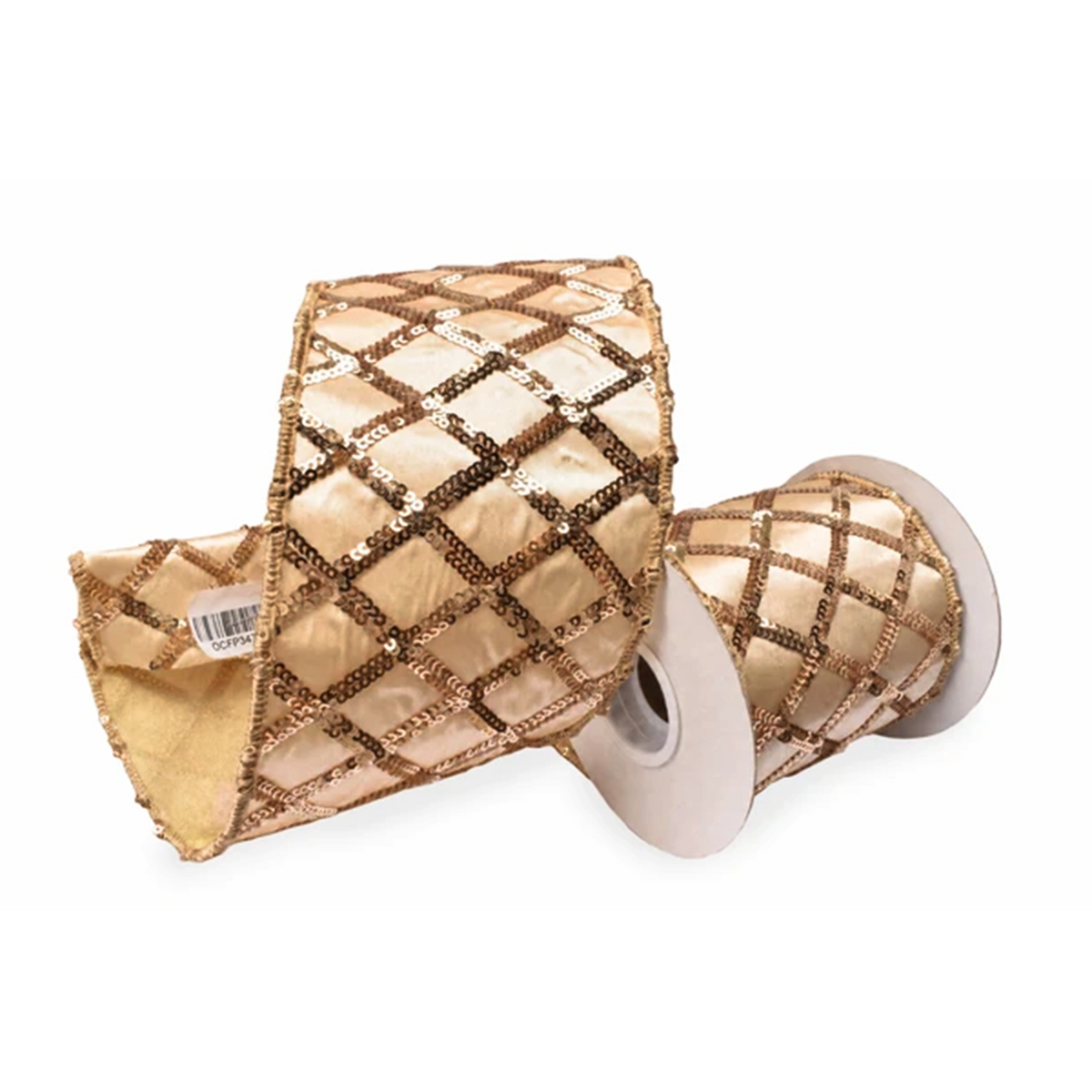 Nastro natalizio oro a rombi con paillettes bronzo, 10 cm x 4,6 m – nastri natalizi Merry Worlds