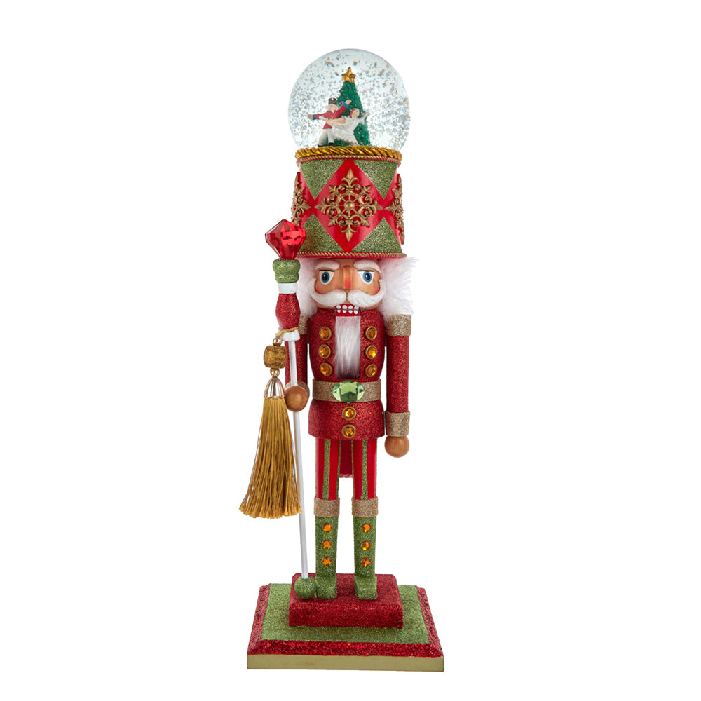 Schiaccianoci ballerina con cappello e palla di neve musicale, 51 cm – schiaccianoci in legno natalizi Merry Worlds