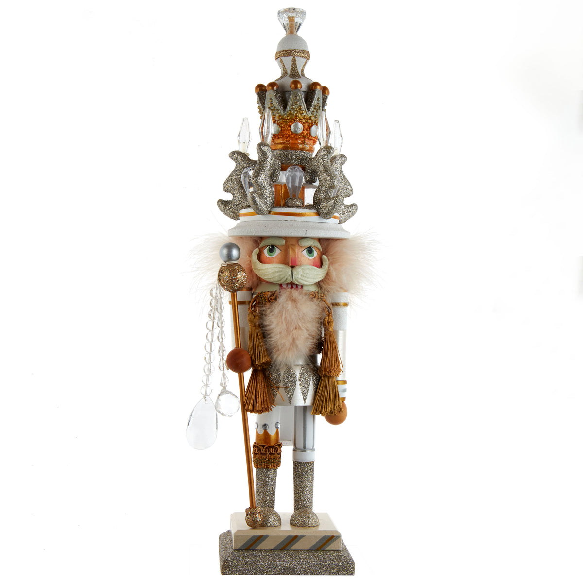Schiaccianoci re bianco e oro, collezione Hollywood, 48 cm – schiaccianoci in legno natalizi Merry Worlds