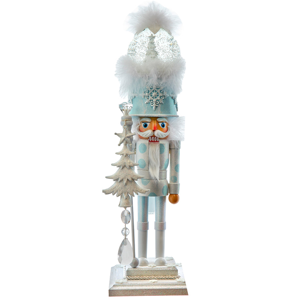 Schiaccianoci soldato bianco con palla di neve musicale a batteria, 51 cm – schiaccianoci in legno natalizi Merry Worlds