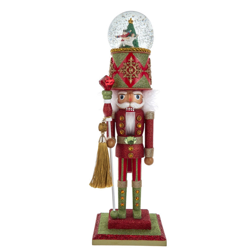 Schiaccianoci soldato con palla di neve musicale a batteria, 53 cm – schiaccianoci in legno natalizi Merry Worlds
