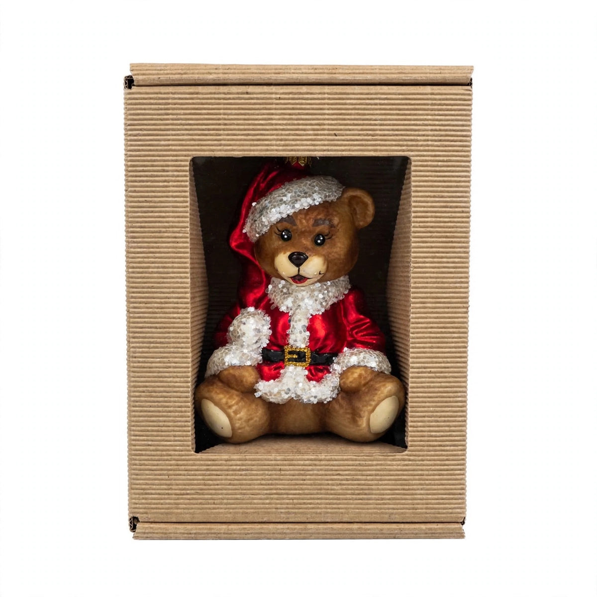 Orsetto vestito da Babbo Natale in vetro soffiato, 14 cm – decorazioni per albero di Natale Merry Worlds