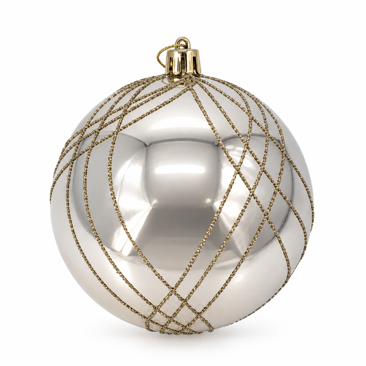 Pallina di Natale infrangibile con decoro linee oro, 12 cm – palline di Natale infrangibili Merry Worlds