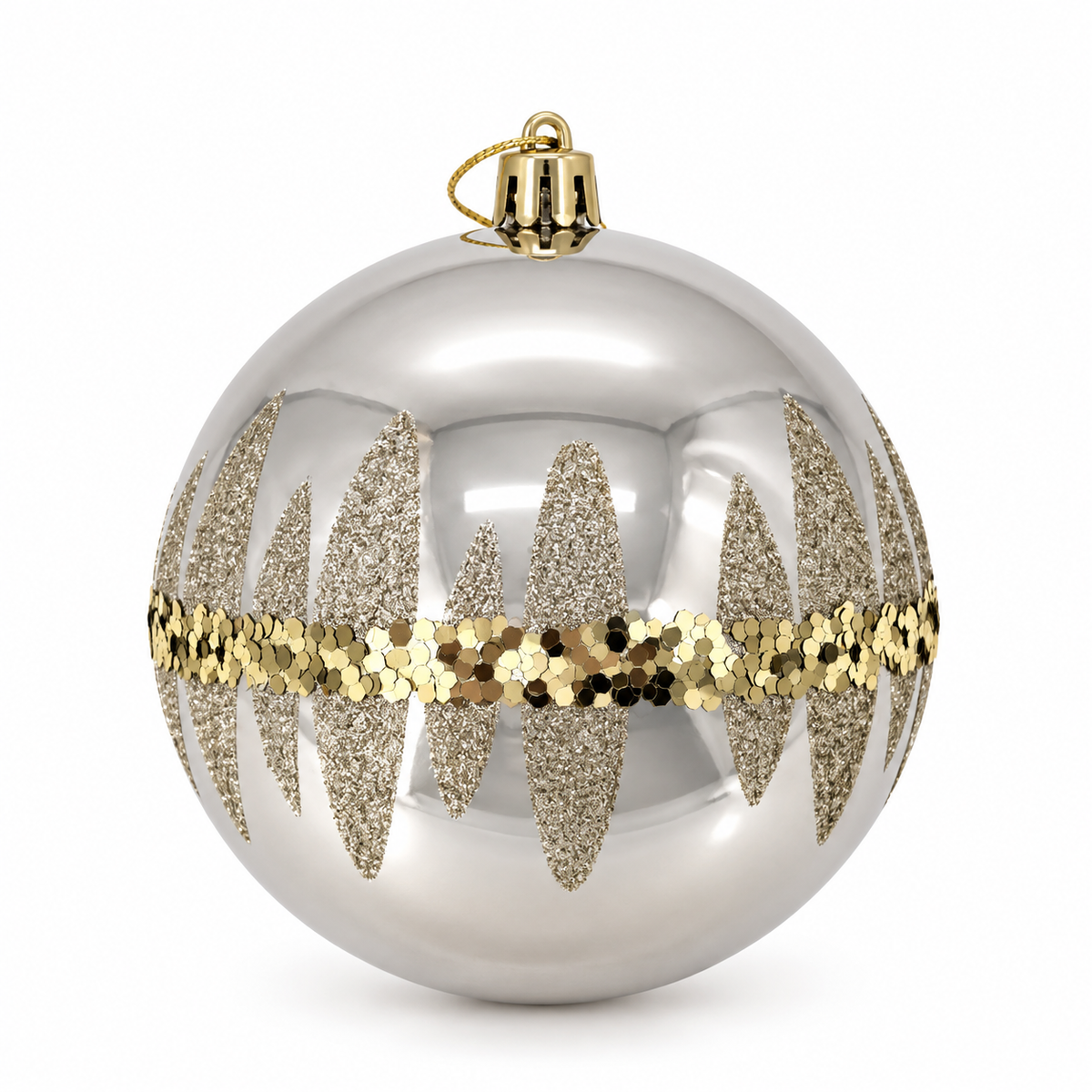 Pallina di Natale infrangibile con decoro zigzag oro, 12 cm – palline di Natale infrangibili Merry Worlds