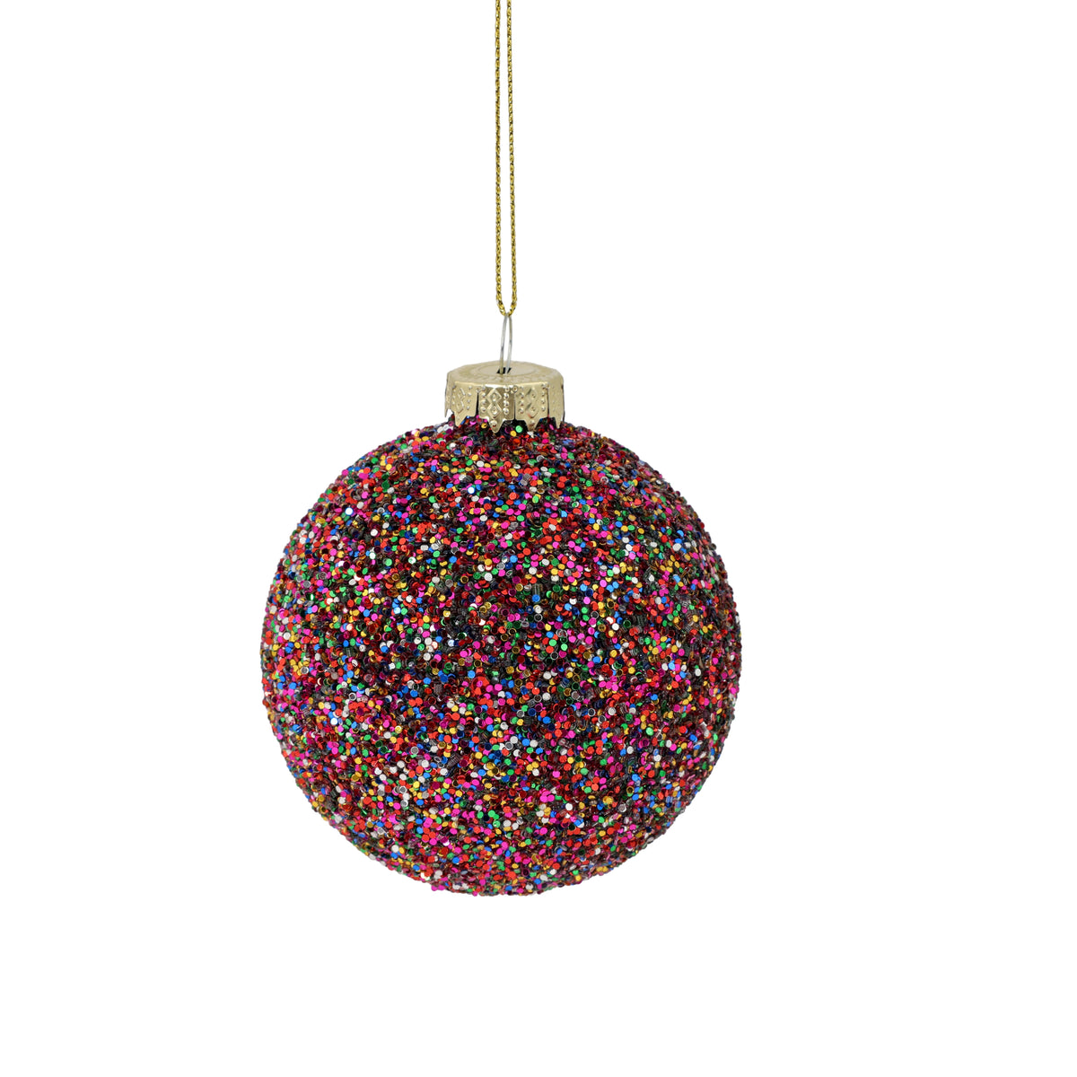 Pallina di Natale in vetro 8 cm con glitter multicolore, dettaglio – decorazioni per albero di Natale Merry Worlds, foto 2