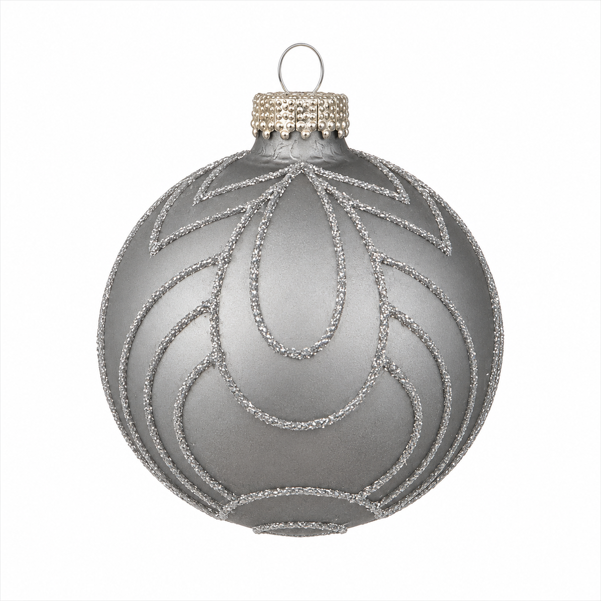 Pallina di Natale in vetro argento opaco con decoro archi, 8 cm – palline di Natale eleganti Merry Worlds, foto 3
