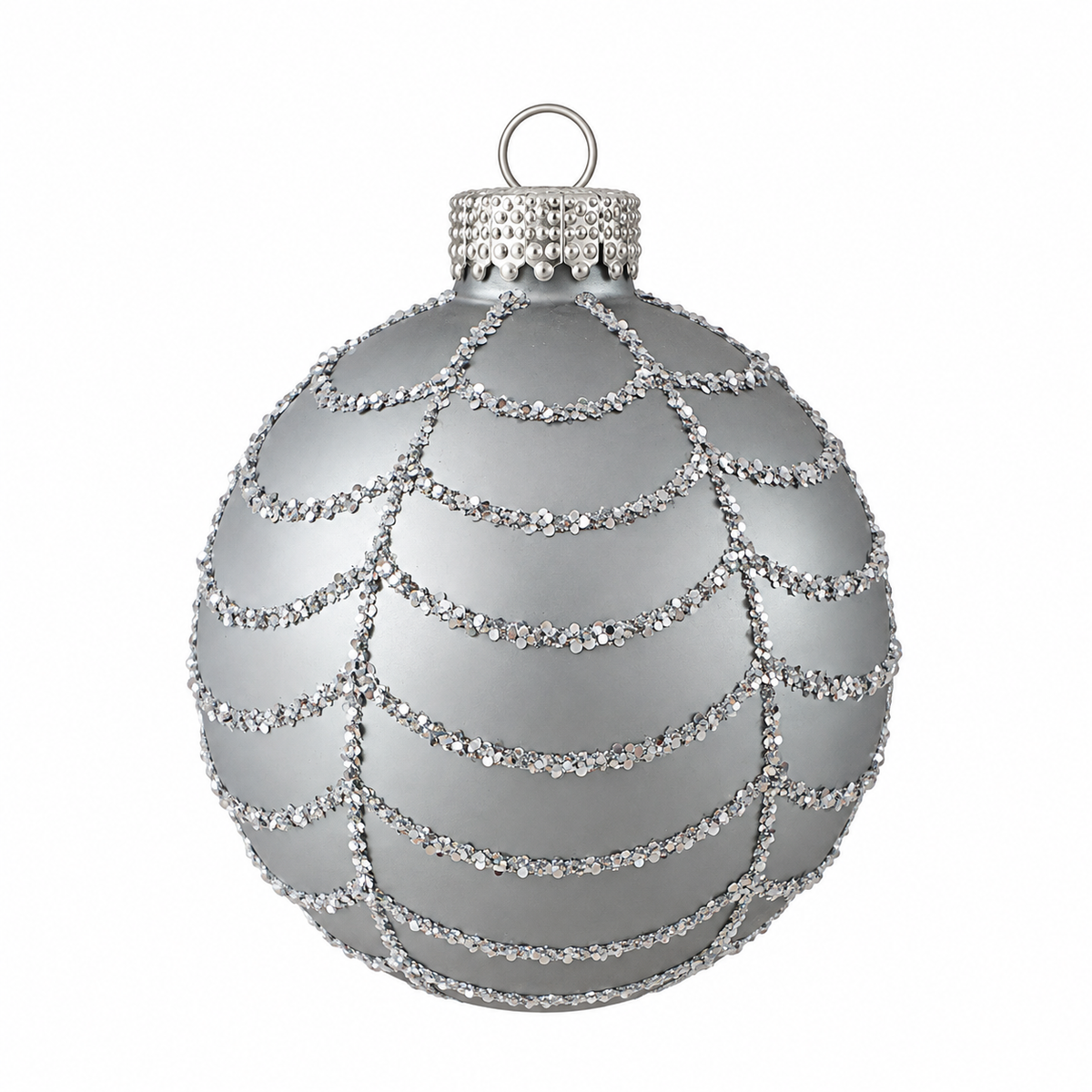 Pallina di Natale in vetro argento opaco decoro a festone, 8 cm – decorazioni per albero di Natale Merry Worlds, foto 2