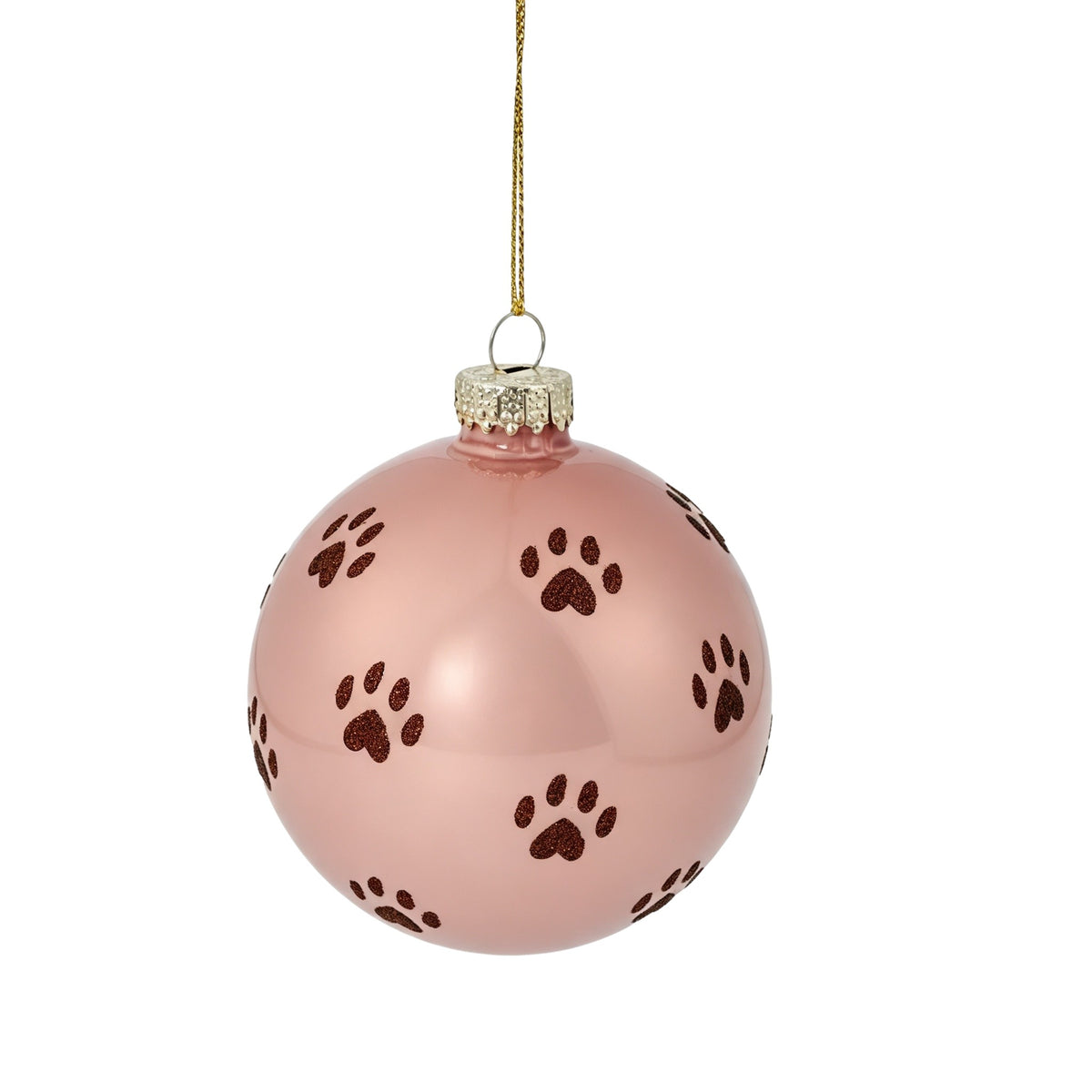 Pallina di Natale in vetro bianco lucido con decoro impronte cucciolo, 8 cm – palline di Natale in vetro Merry Worlds