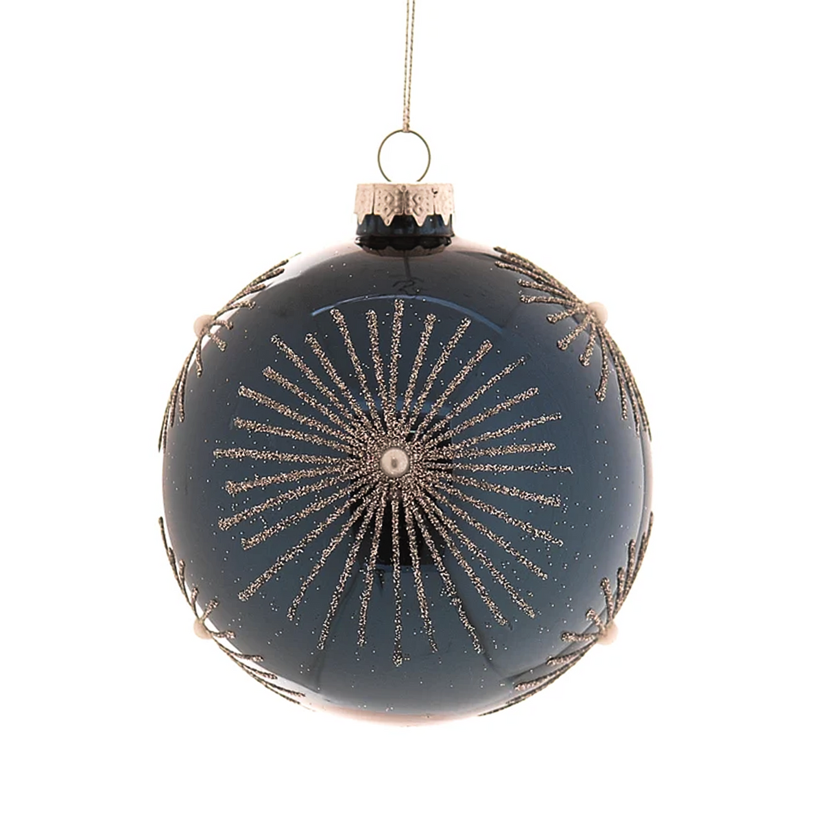 Pallina di Natale in vetro blu notte con raggiera oro – palline di Natale in vetro Merry Worlds