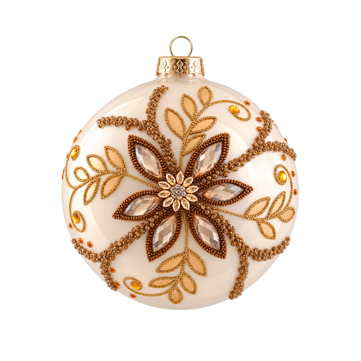 Pallina di Natale in vetro champagne con decoro floreale – palline di Natale in vetro Merry Worlds