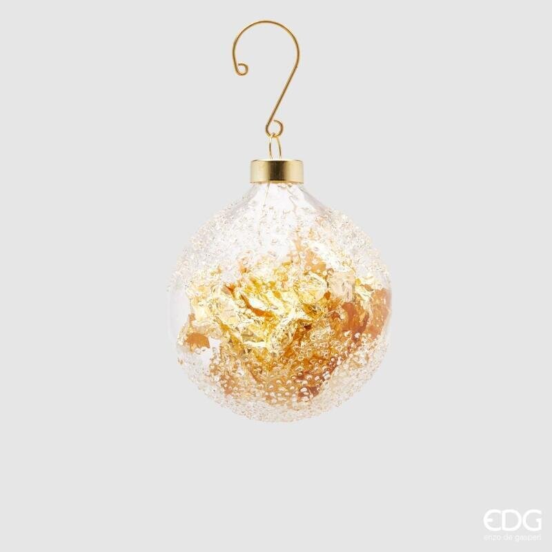 Pallina di Natale in vetro trasparente con foglia oro all'interno, 8 cm