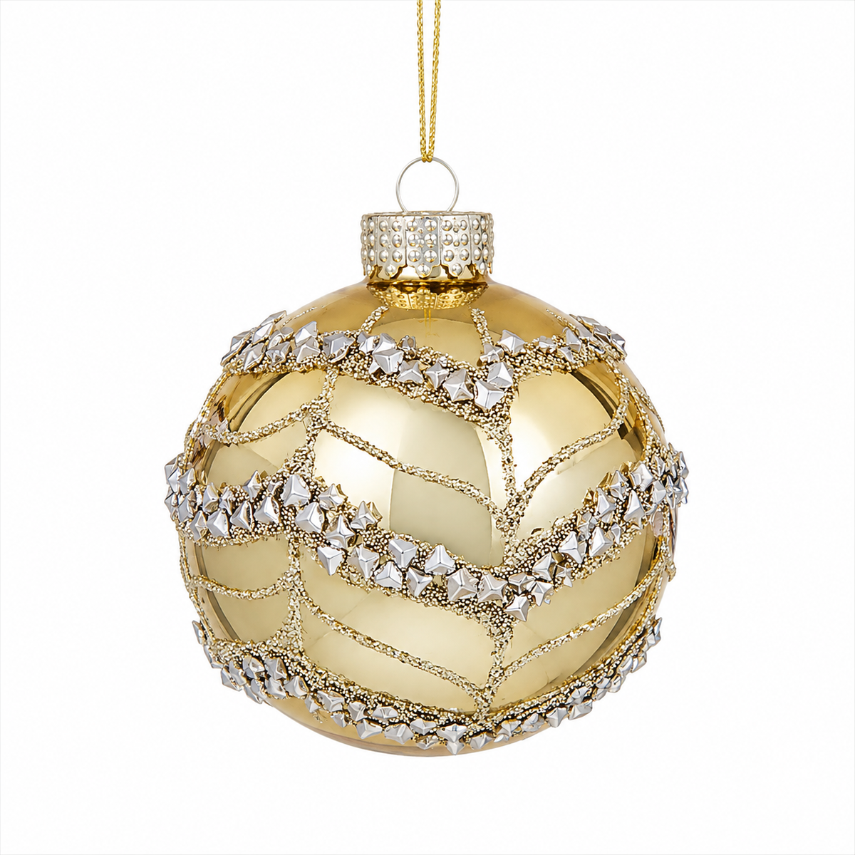 Pallina di Natale in vetro oro lucido con decoro felce in oro, 8 cm – decorazioni per albero di Natale Merry Worlds, foto 2