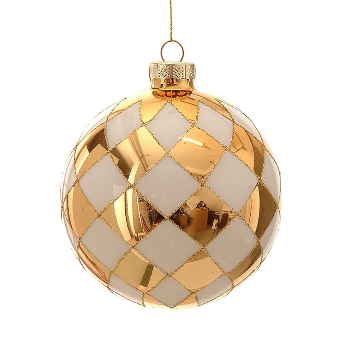 Pallina di Natale in vetro a rombi oro e bianco – palline di Natale eleganti Merry Worlds