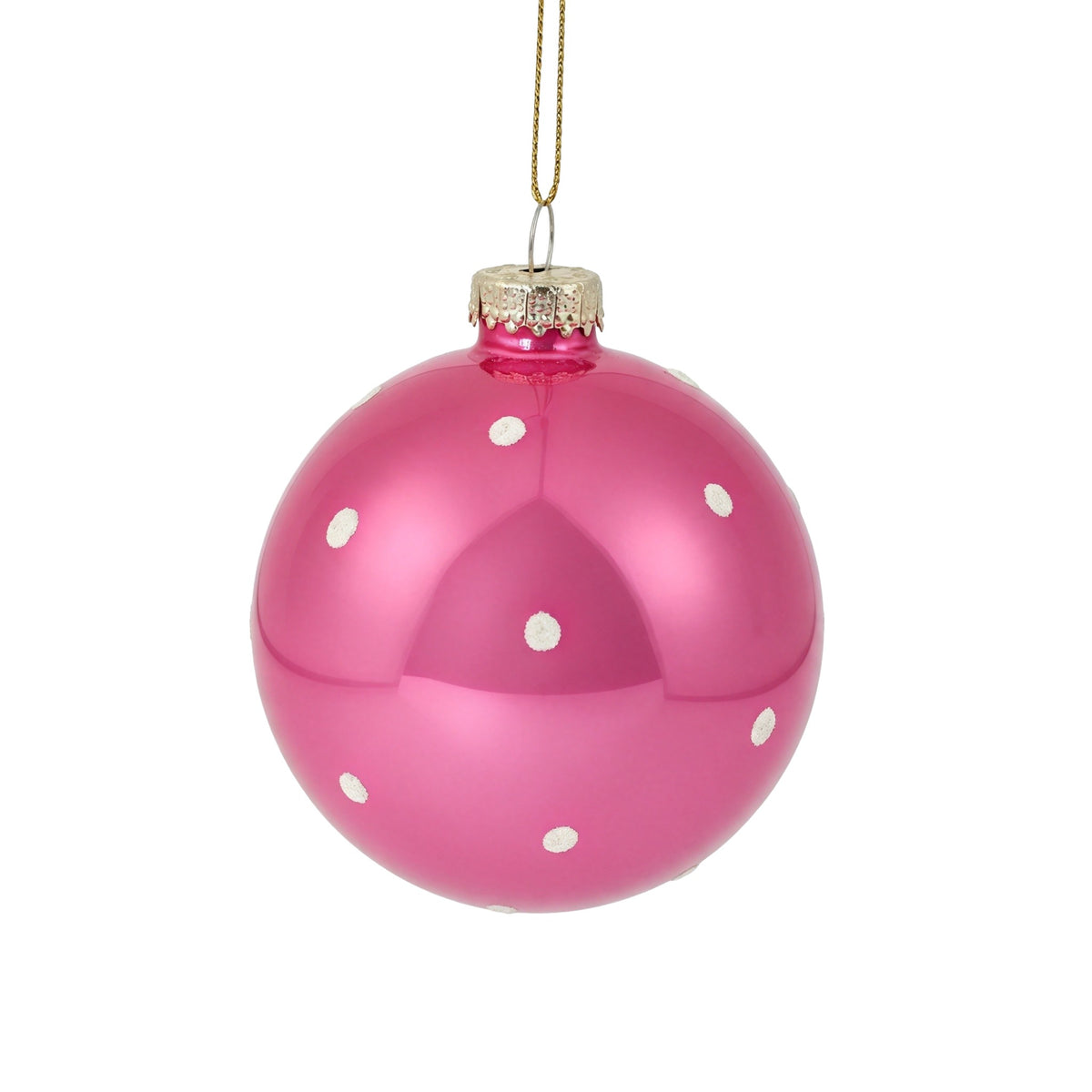 Pallina di Natale in vetro rosa lucido con decoro a pois, 8 cm – palline di Natale in vetro Merry Worlds