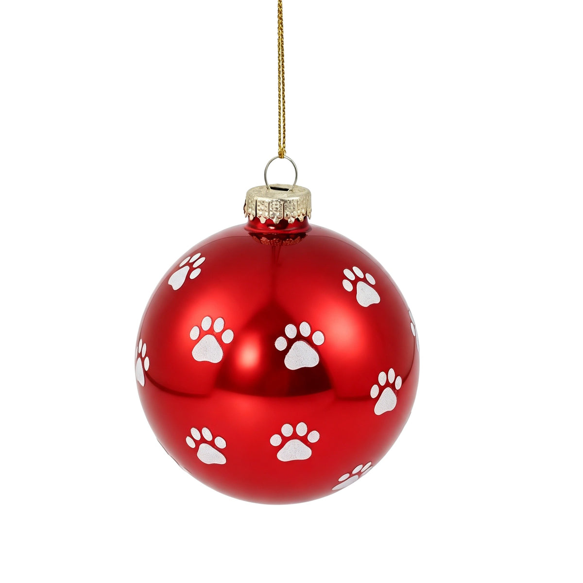 Pallina di Natale in vetro rosso con impronte di cucciolo, 8 cm – palline di Natale in vetro Merry Worlds