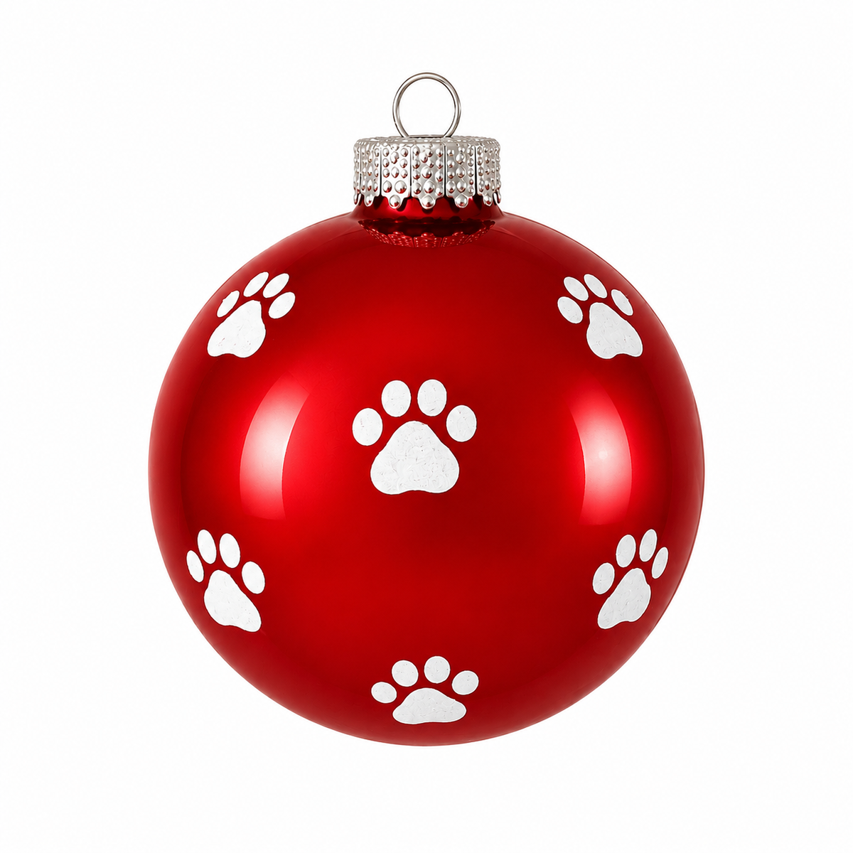 Pallina di Natale in vetro rosso con impronte di cucciolo, 8 cm – decorazioni per albero di Natale Merry Worlds, foto 2