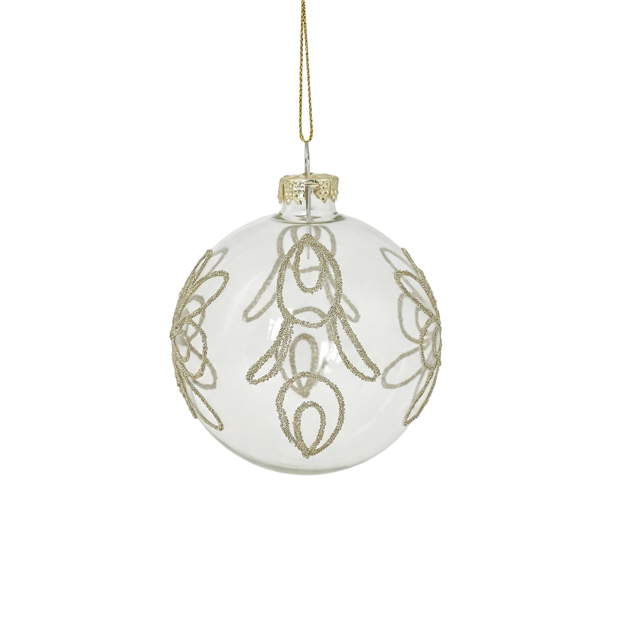 Pallina di Natale in vetro trasparente con decoro fiori bianchi, 8 cm – palline di Natale in vetro Merry Worlds